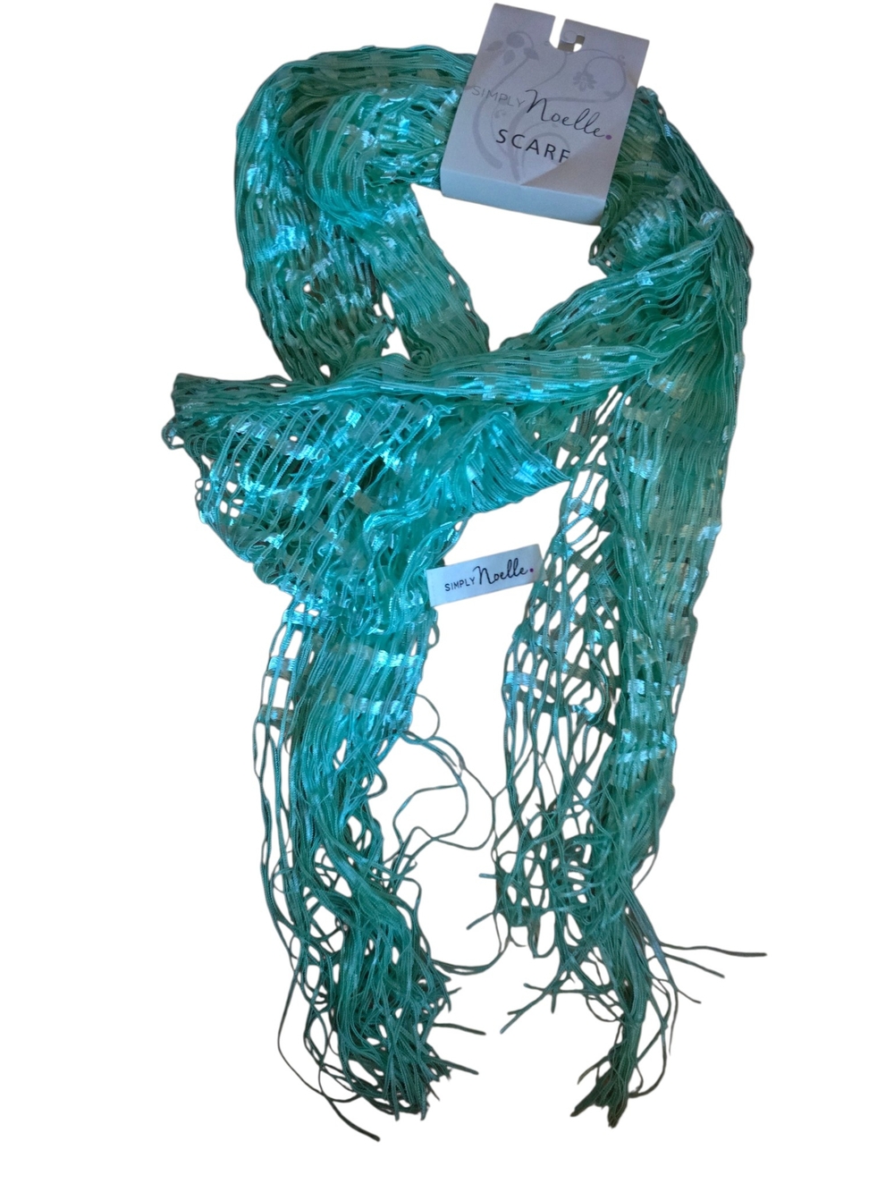 Simply Noelle Teal Open-Weave Fringe Scarf